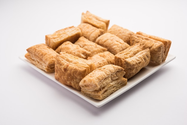 Khari Puff biscuit or crispy pastry is an Indian tea time snack