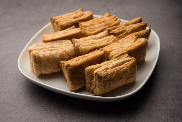 Khari Puff biscuit or crispy pastry is an Indian tea time snack