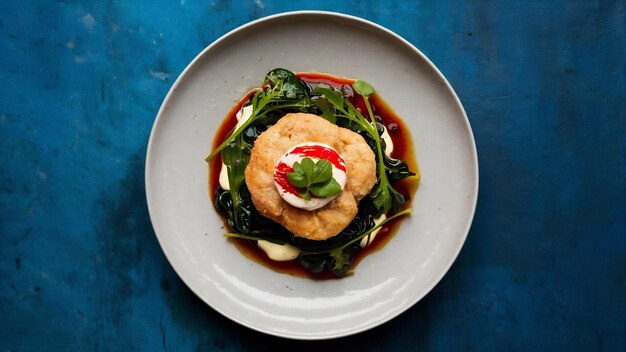 Photo khinkali served with greens and sauce