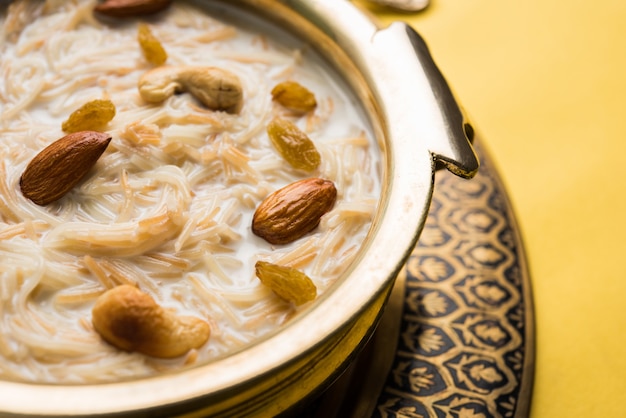 Khir or kheer payasam also known as Sheer Khurma Seviyan consumed especially on Eid or any other festival in india or asia. Served with dry fruits toppings in a bowl