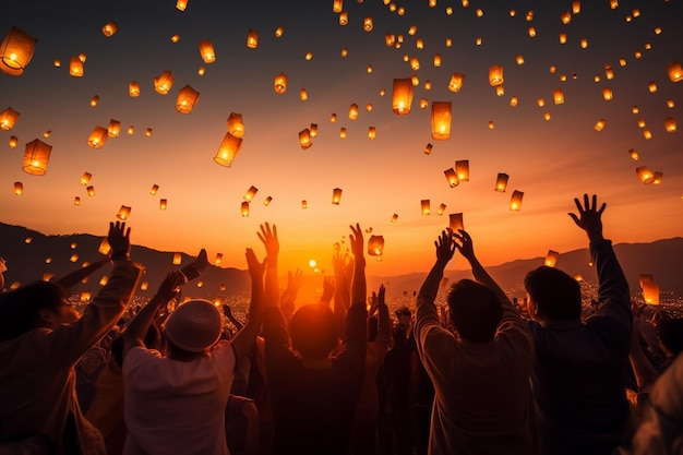 Khom Loy en Khom Fai Sky-lantaarns in Thailand