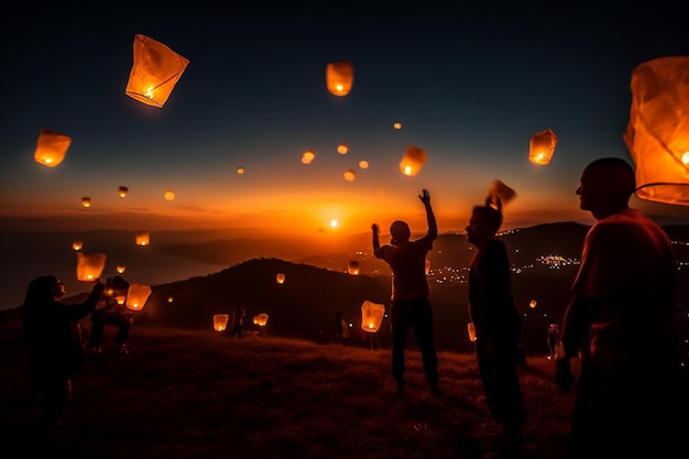 Khom Loy en Khom Fai Sky-lantaarns in Thailand