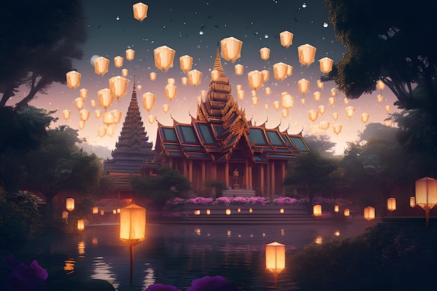 Khom Loy en Khom Fai Sky Lanterns Lantaarnverlichtingsceremonie