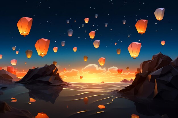 Khom Loy and Khom Fai Sky Lanterns Lantern Lighting Ceremony