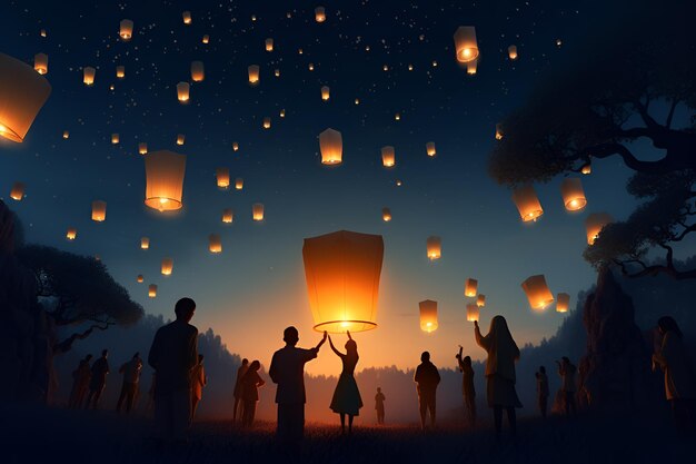 Khom Loy and Khom Fai Sky Lanterns Lantern Lighting Ceremony