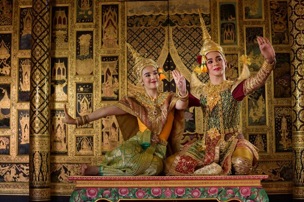 Photo khon is a classical thai dance in mask except for these two characters who werent wearing masks