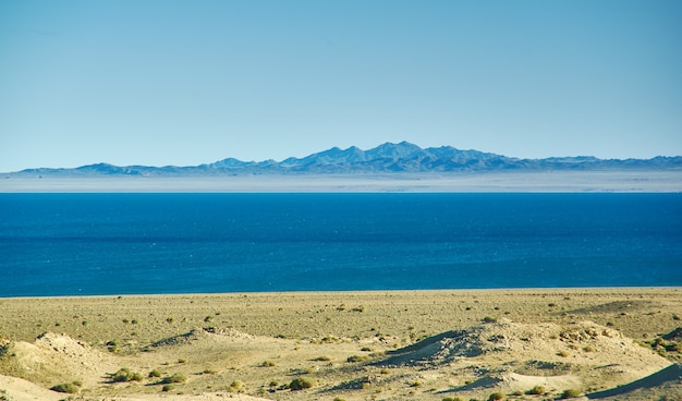 Khyargas Nuur salt lake in Khyargas district, Uvs Province, Western Mongolia