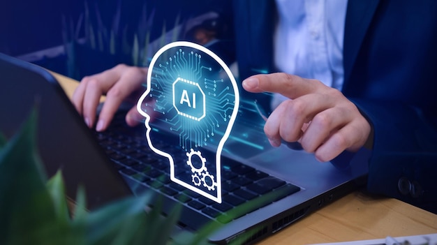 KI-machine leren Handen van robot en menselijke aanraking op big data netwerkverbinding van hersenen KI