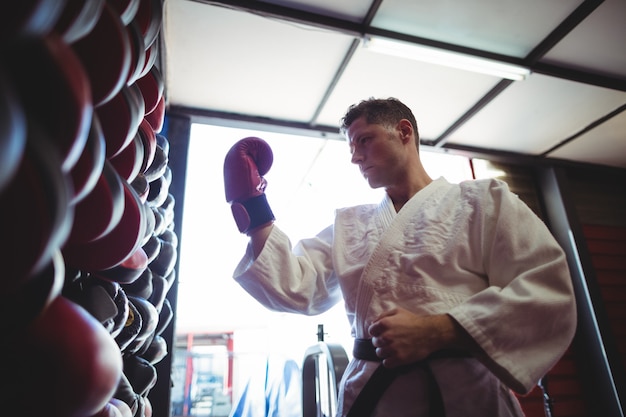 Kick boxer wearing gloves