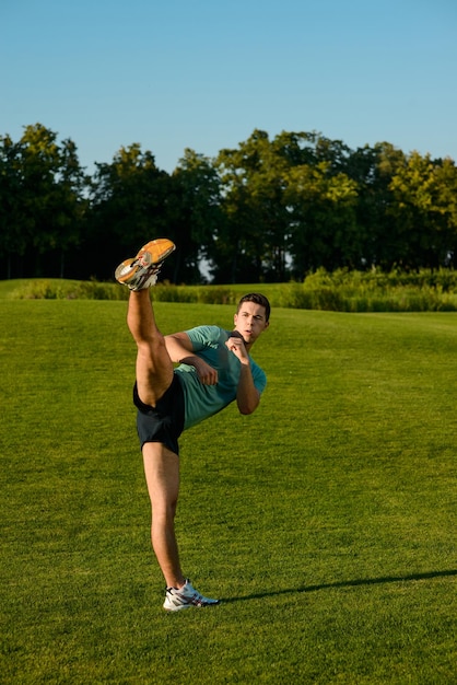 Kickboxer on a lawn