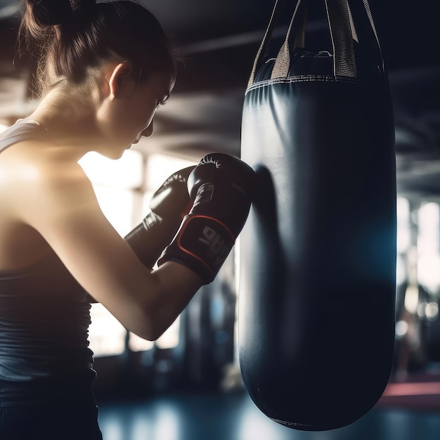 Kickboxing close up of male athlete training kickboxing exercise hard punching bag