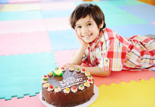 Kid at birthday party in kindergarden playground