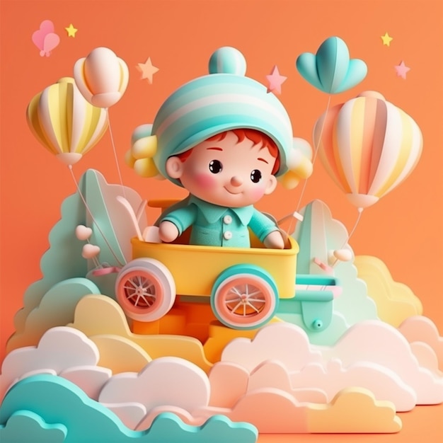 子供の誕生日のテーマ 3 D 背景紙カット アート