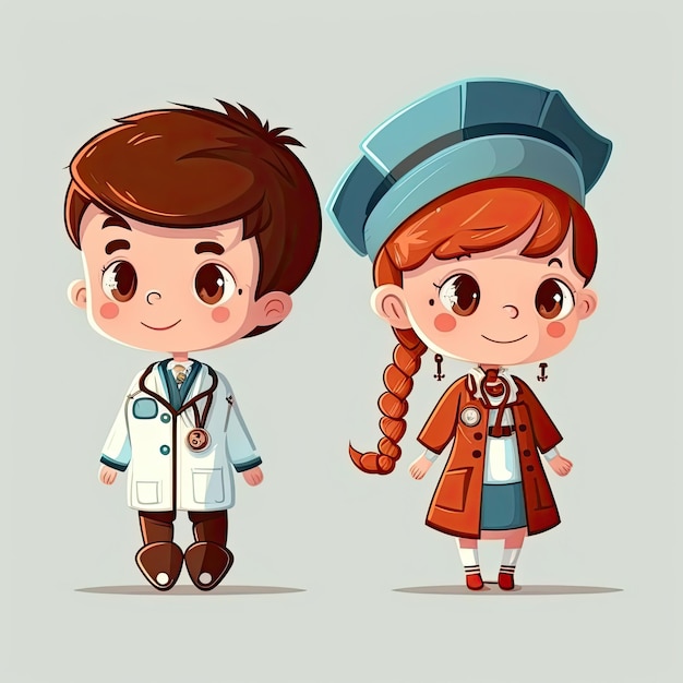 Детский персонаж доктора и медсестры векторная иллюстрация белый фон Сделано AIИскусственный интеллект