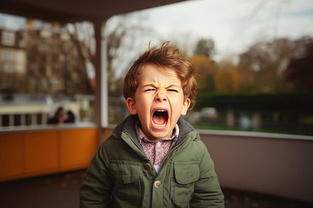 A kid child with autism having an anxiety crisis screaming