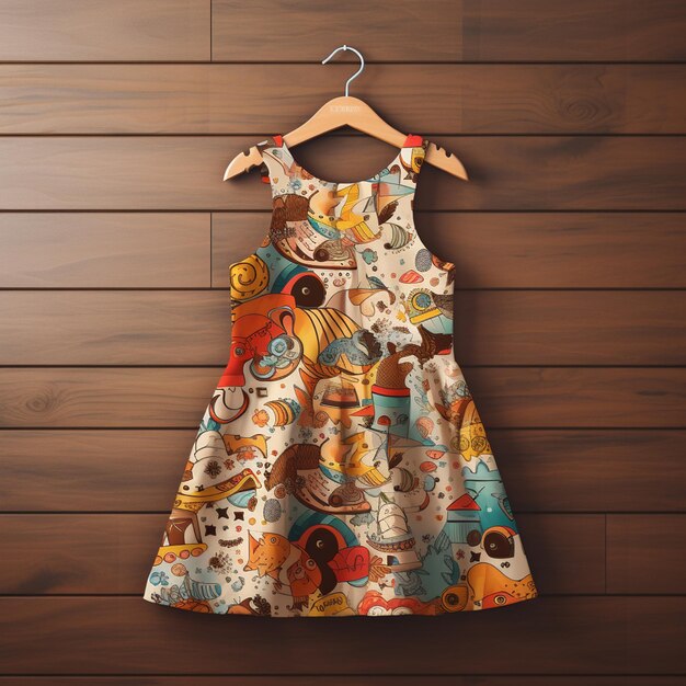 Kid dress in wooden background mockup