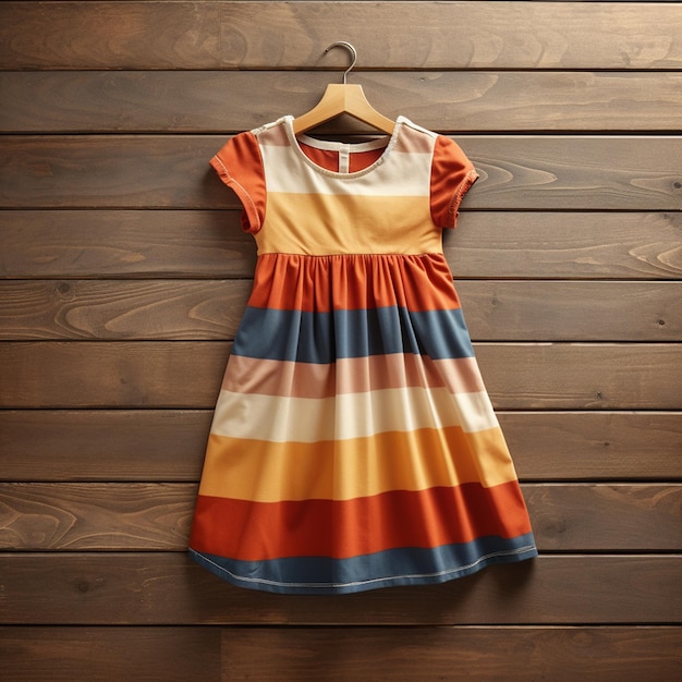 Kid dress in wooden background mockup