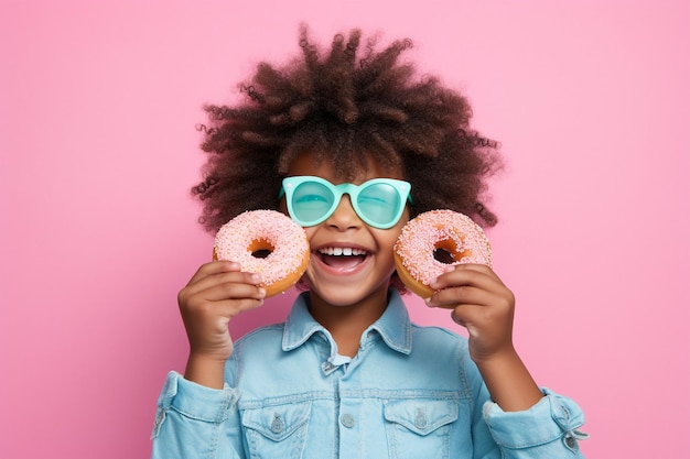 Photo kid eating a donut