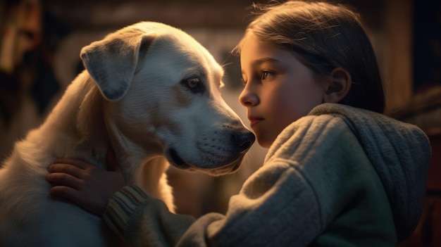 Foto kid en zijn hond samen