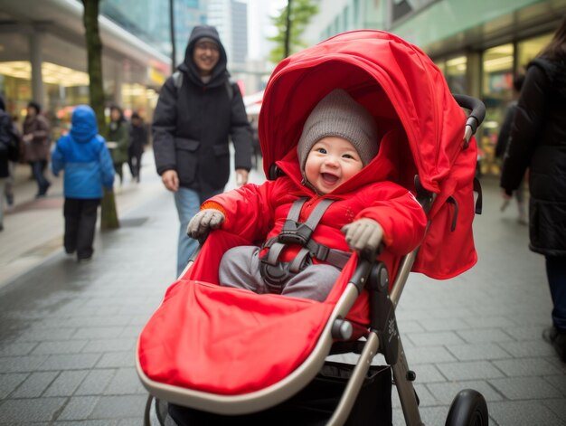 写真 子供は活気のある街路をゆっくりと散歩するのが好きです