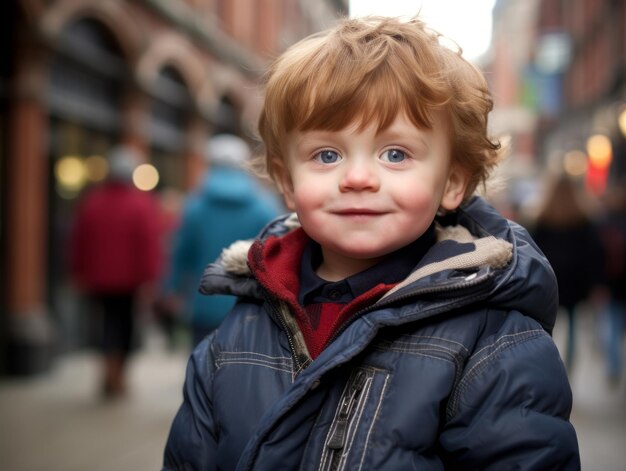 Foto il ragazzo si diverte a passeggiare per le vivaci strade della città.