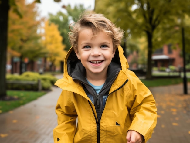 Kid enjoys a leisurely stroll through the vibrant city streets