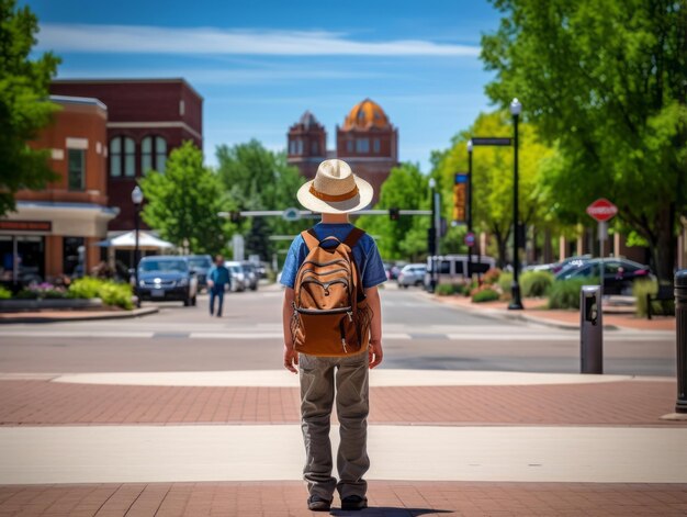 Kid enjoys a leisurely stroll through the vibrant city streets