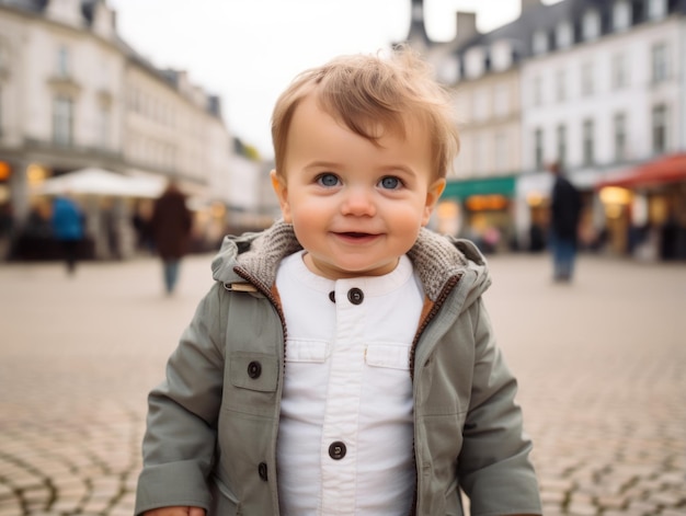 Foto il ragazzo si diverte a passeggiare per le vivaci strade della città.