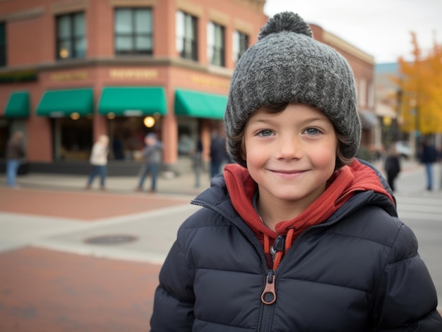 Photo kid enjoys a leisurely stroll through the vibrant city streets