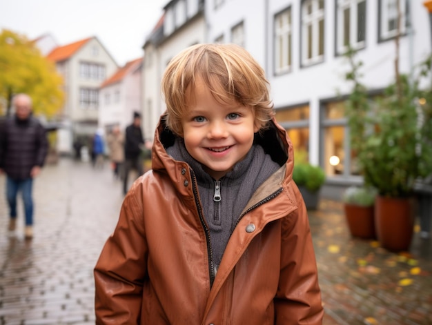 Foto il ragazzo si diverte a passeggiare per le vivaci strade della città.