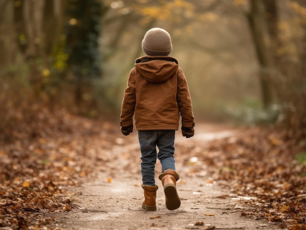 Foto il bambino si diverte a fare una passeggiata tranquilla in un giorno d'inverno