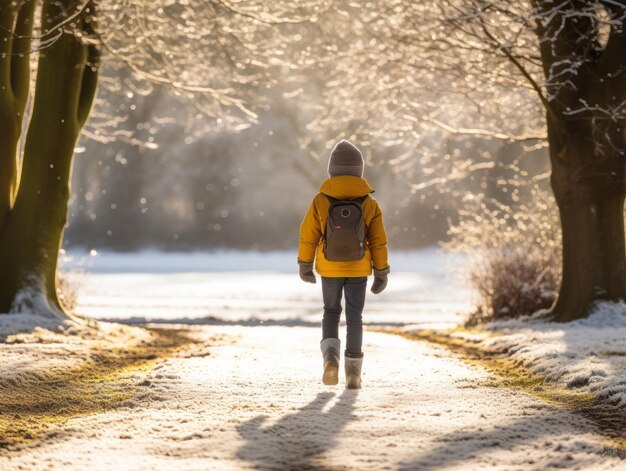 Photo kid enjoys a leisurely walk in a winter day