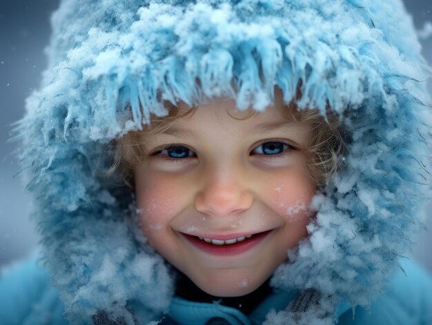 kid enjoys the winter snowy day in playful pose