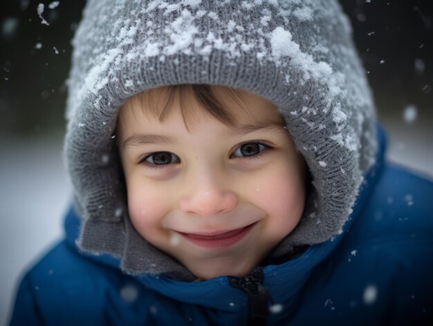 Foto il bambino si gode la giornata invernale innevata in posa giocosa