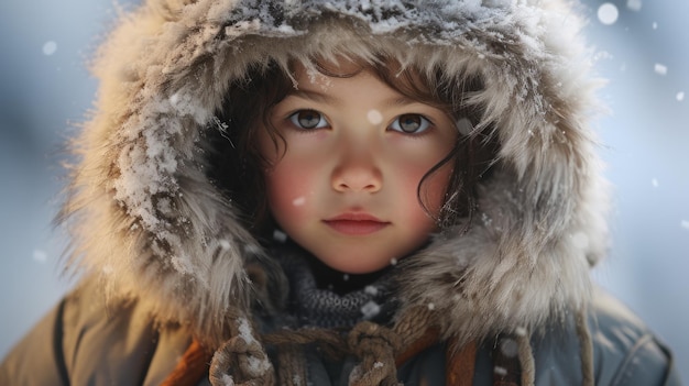 Kid eskimo van de Inuit-stam Iglu, hoge gedetailleerde gelaatstrekken, ai gegenereerd