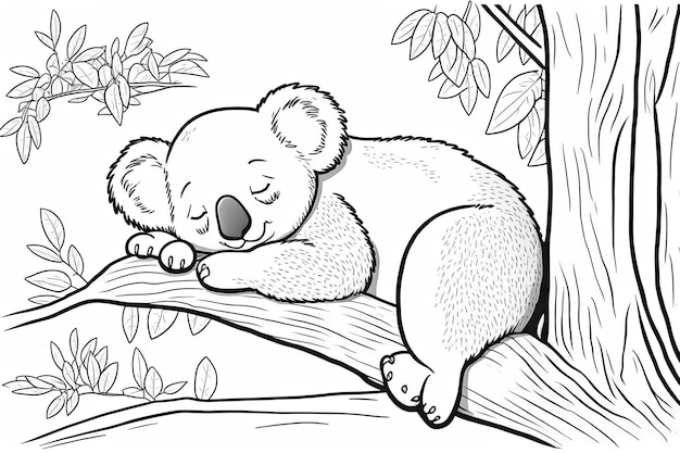 Kid friendly coloring page from an actual book Koala bear dozing cartoon Illustration in