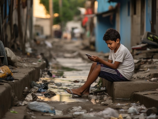 kid from Colombia using smartphone for playing games