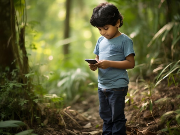 kid from Colombia using smartphone for playing games