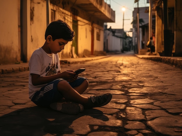 kid from Colombia using smartphone for playing games