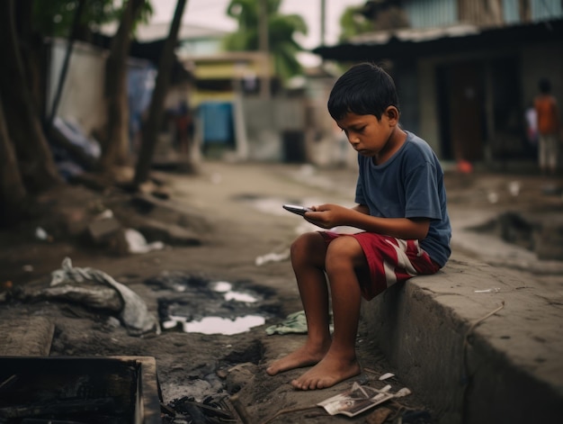 kid from Colombia using smartphone for playing games