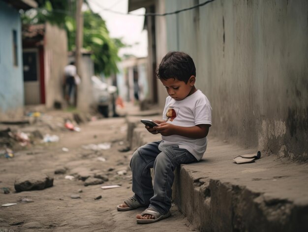 kid from Colombia using smartphone for playing games