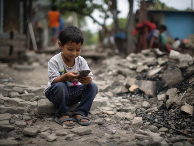 kid from Colombia using smartphone for playing games