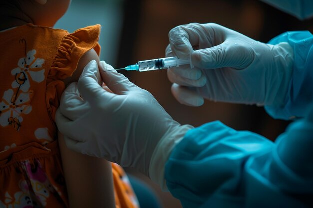 kid getting vaccinated bokeh style background