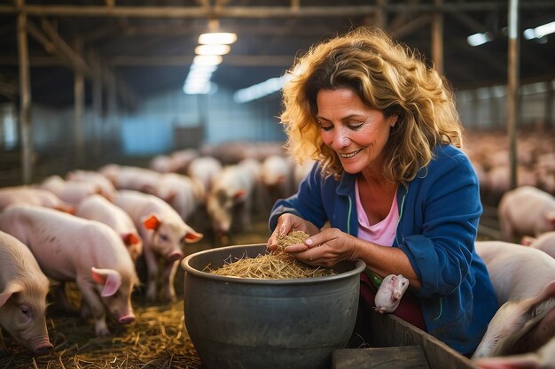 소녀가 소 농장에서 송아지를 먹여 살리는 시골 생활 농업 개념
