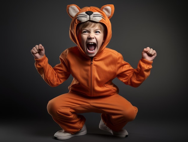 Kid in a Halloween costume with a playful pose