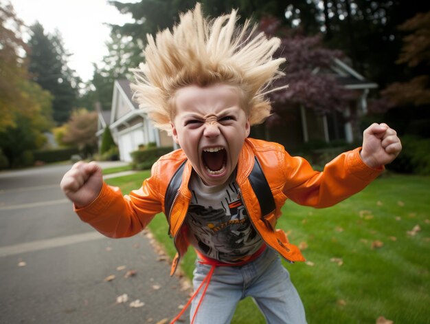 Photo kid in a halloween costume with a playful pose