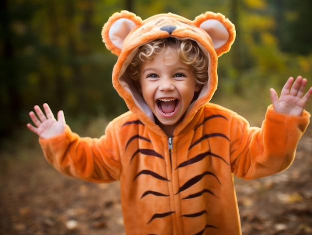 Ребёнок в костюме Хэллоуина с игривой позой