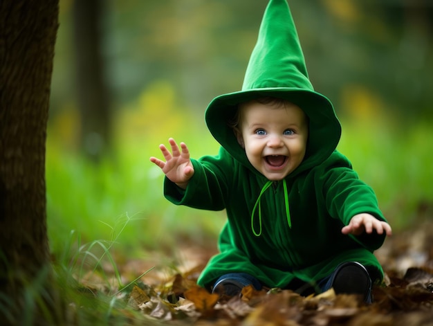 Ребёнок в костюме Хэллоуина с игривой позой