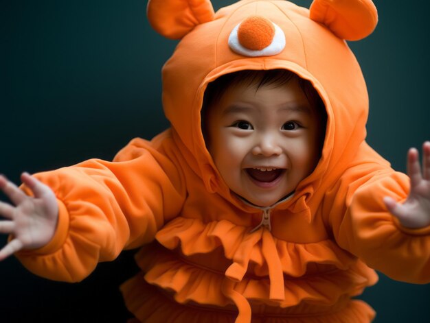 Kid in a Halloween costume with a playful pose