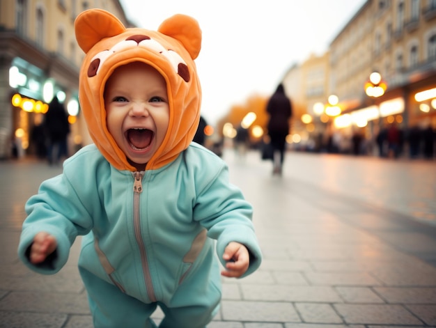 Kid in a Halloween costume with a playful pose